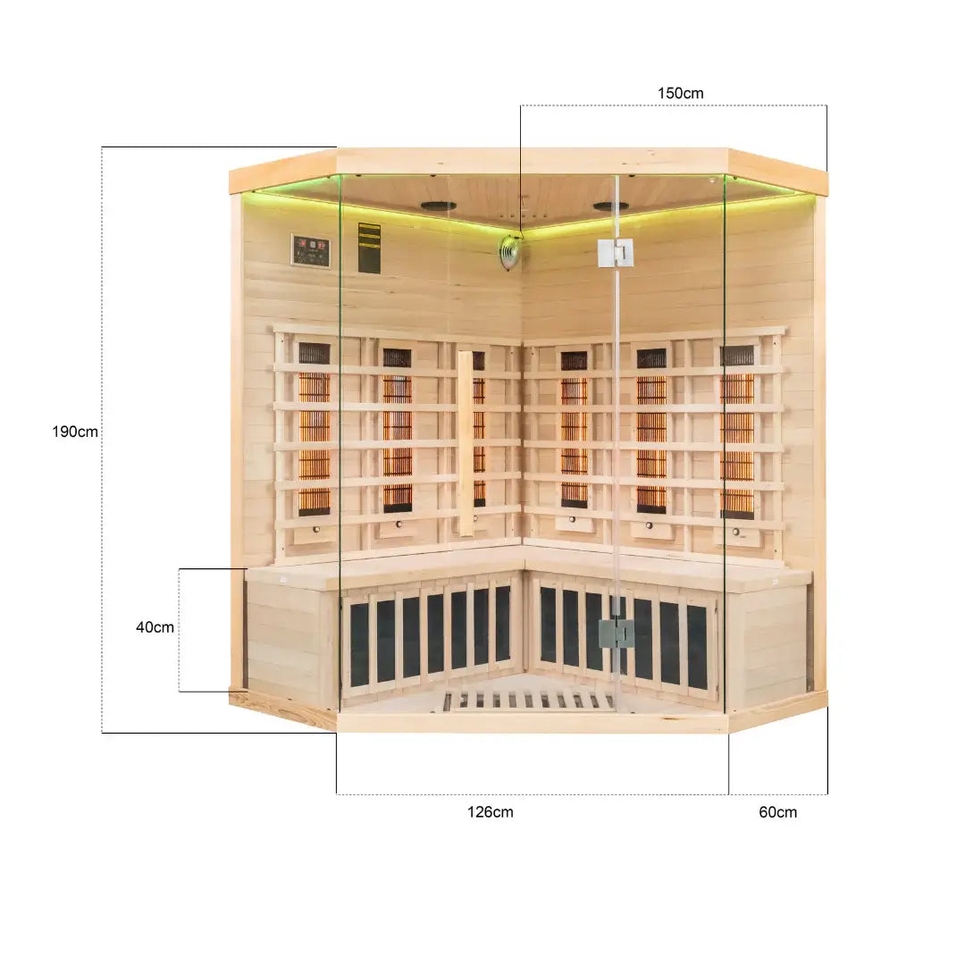 Miracle Sauna - 4 Person Corner Far Infrared Sauna size dimensions