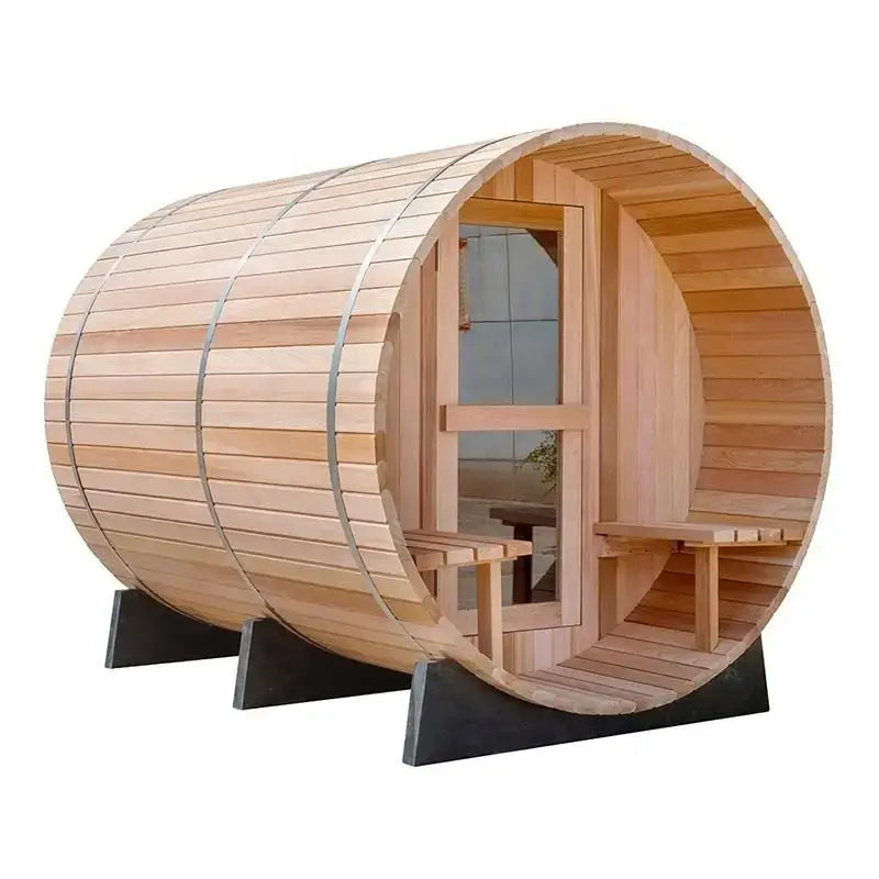 CenturaHeat 4-6 Person Outdoor Wood Barrel Sauna With Porch seating