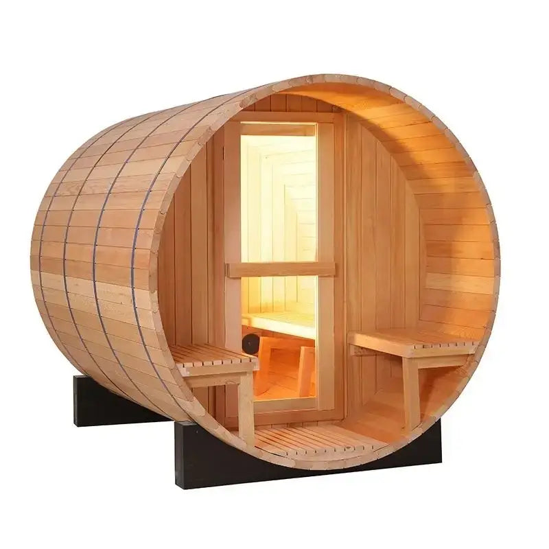 CenturaHeat 4-6 Person Outdoor Wood Barrel Sauna With Porch roof