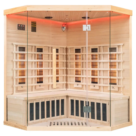 Miracle Sauna - 4 Person Corner Far Infrared Sauna doors glass