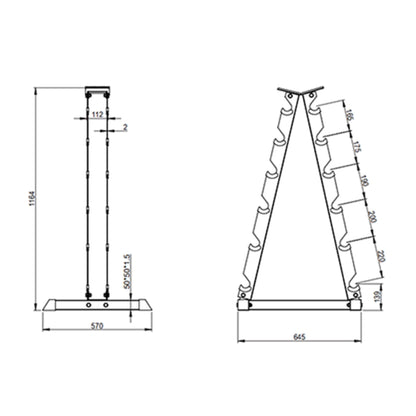 A-Frame Hex Dumbbell Rack Dimensions